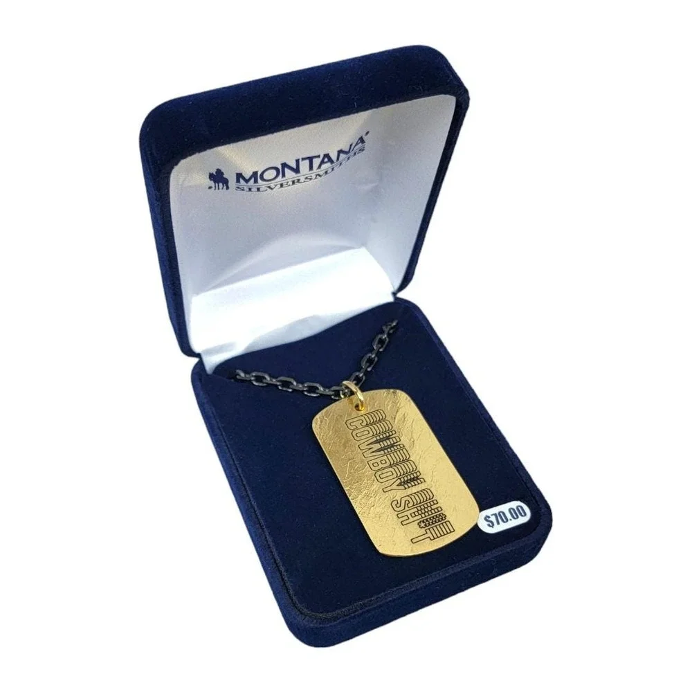 Montana‎ Silversmiths Men's Cowboy Sh*t 24K Gold Dog Tag Necklace MSRP $70 NEW